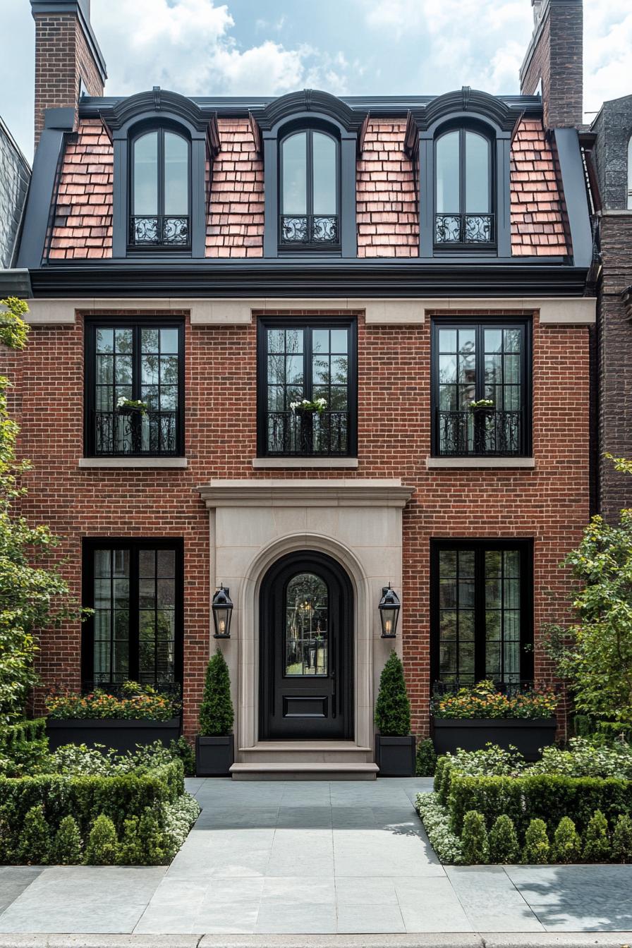 Elegant brick townhouse with black framed windows