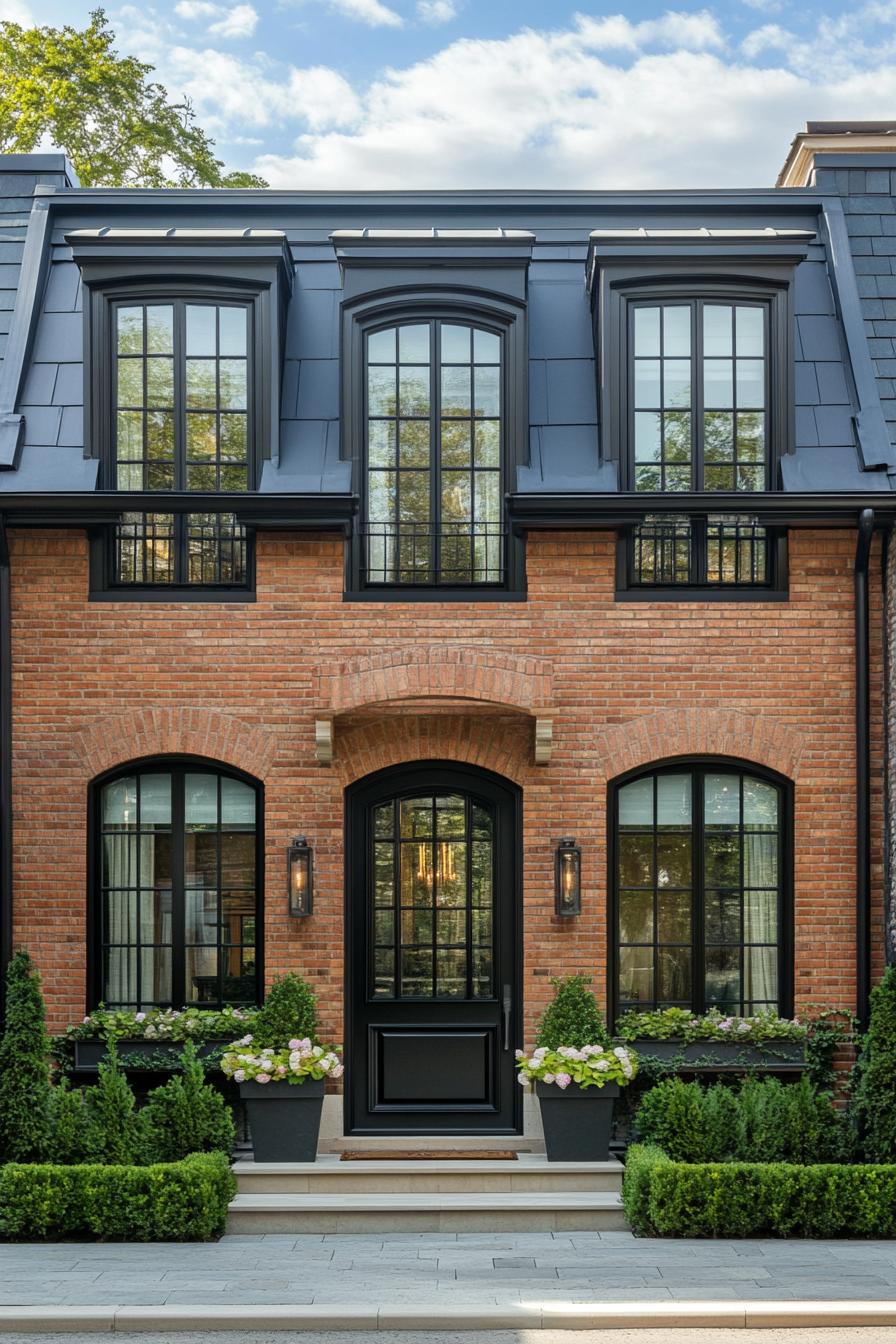 Townhouse with brick exterior and black-framed windows