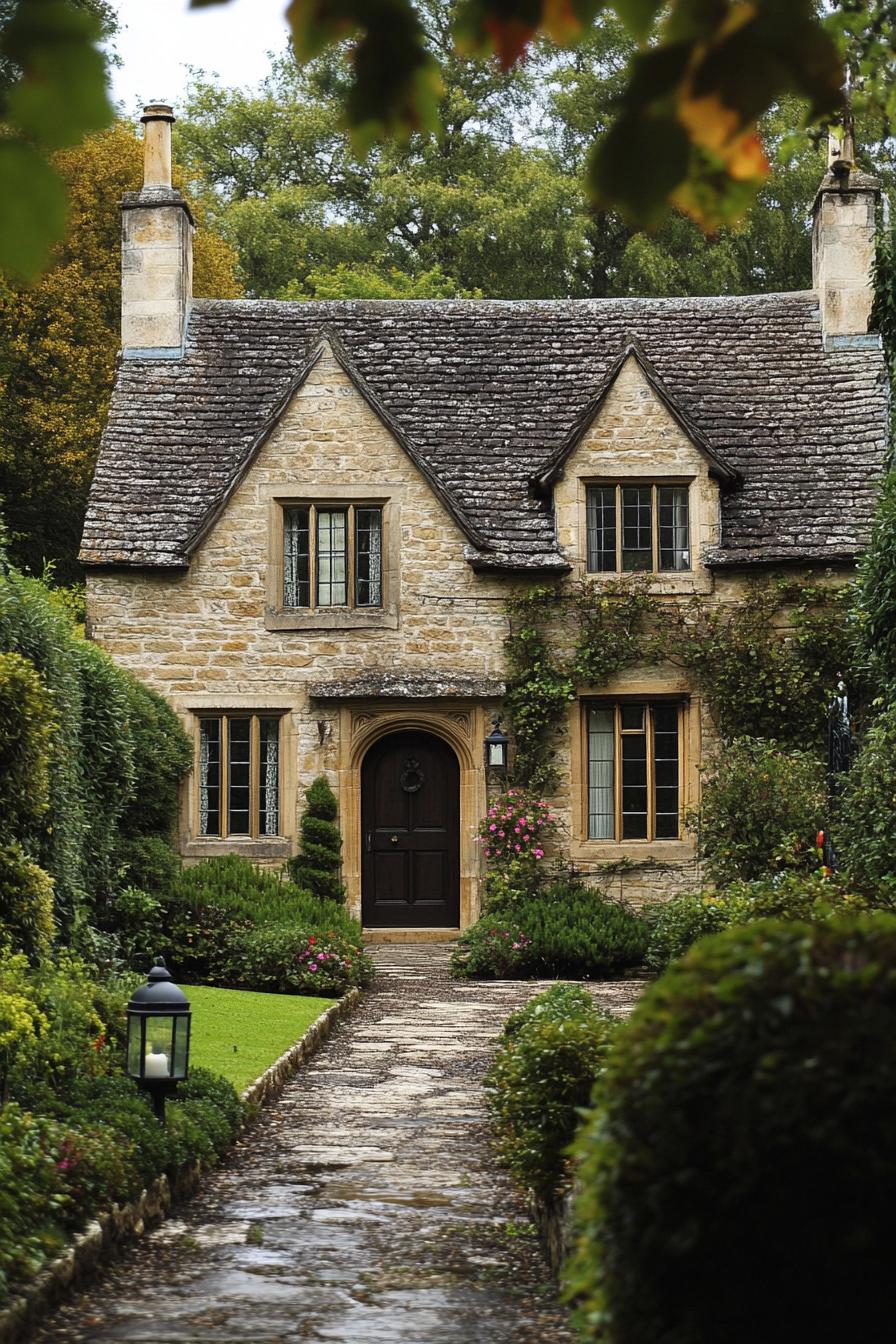 Charming stone cottage surrounded by lush greenery