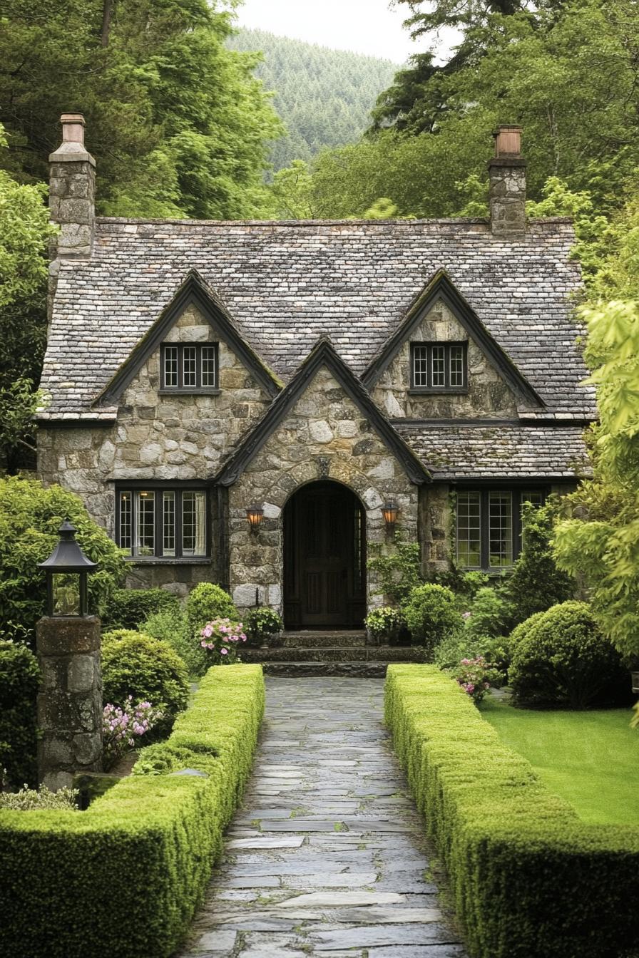 Stone cottage with lush garden path