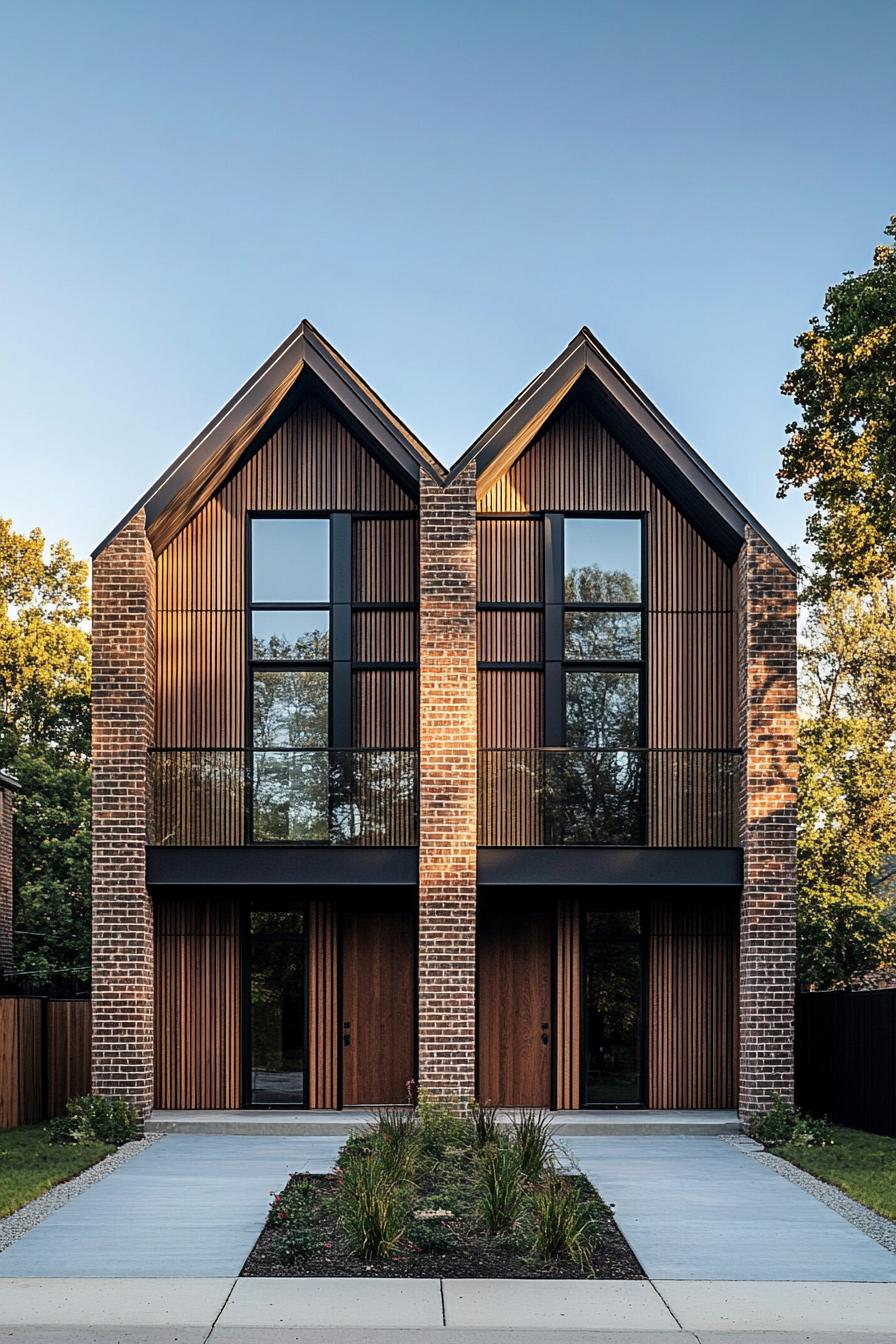 Modern duplex with brick facade and gabled roof