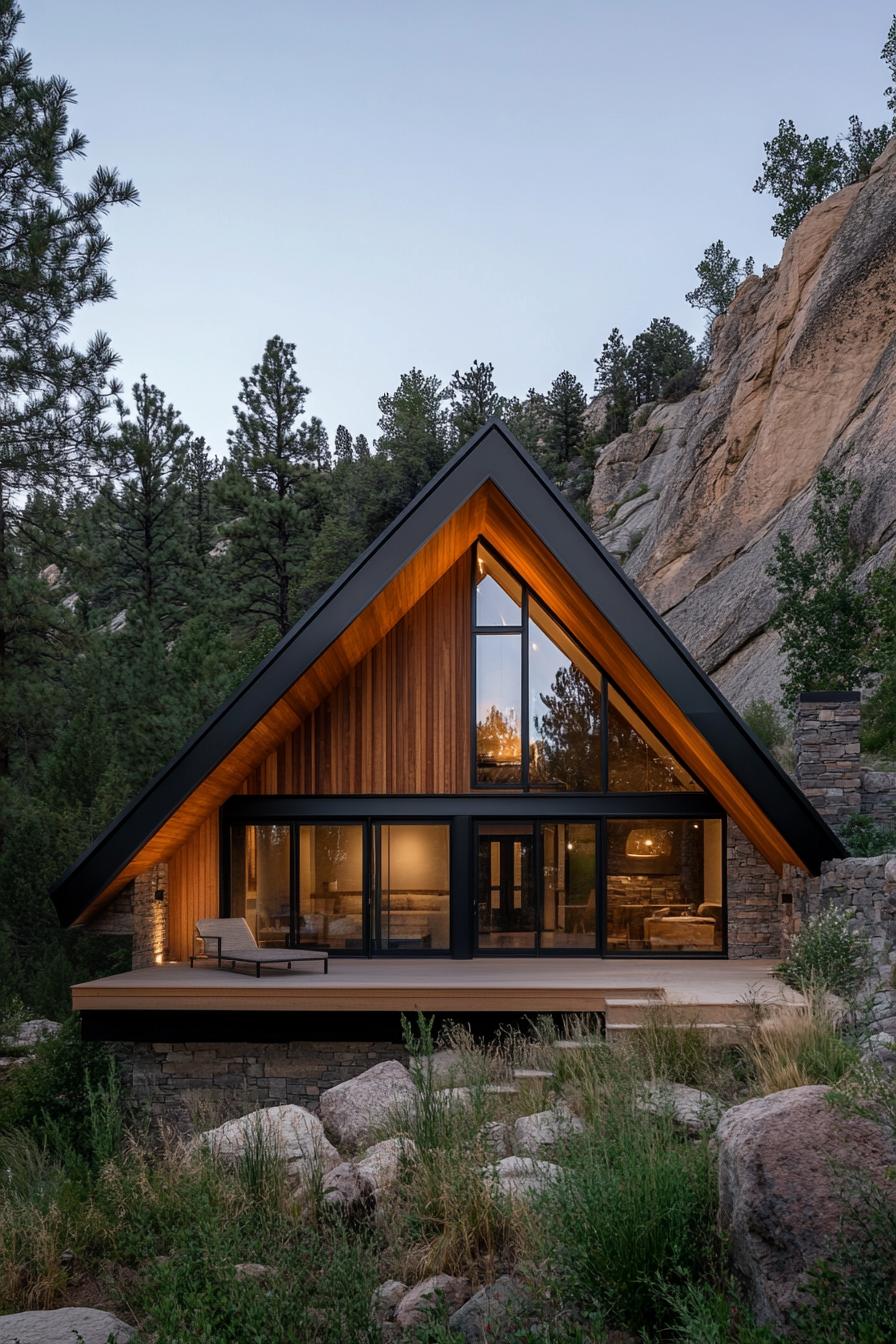 Modern cabin with A-frame design nestled in nature