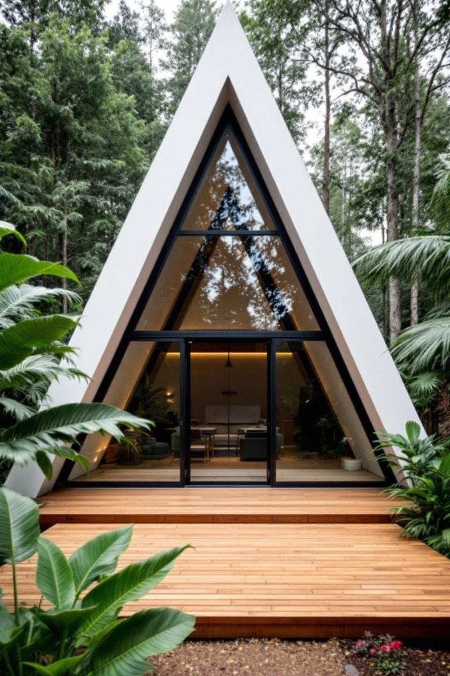 A-frame house amidst lush greenery