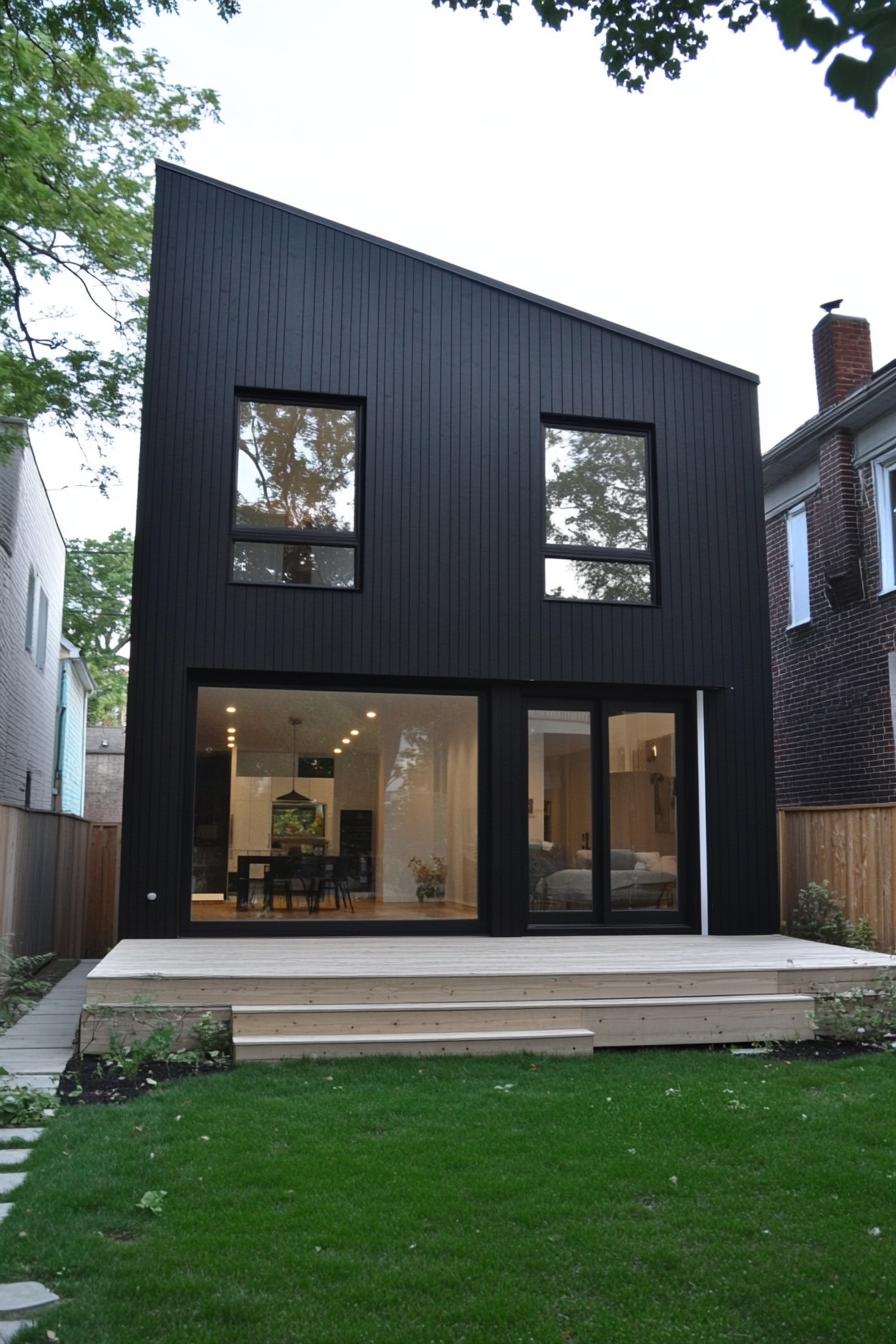 Sleek black mini house with large windows