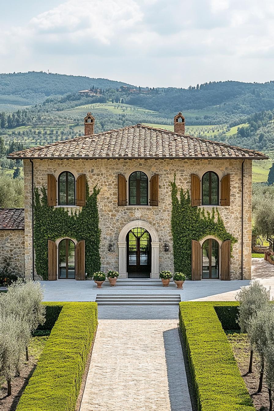 Charming stone house with lush green facade and terracotta roof