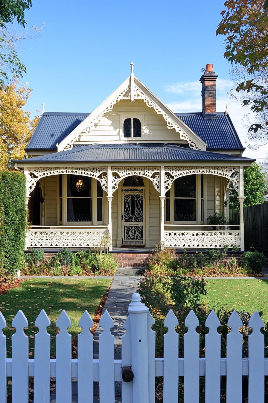 Charming Victorian house with intricate trim and lush garden