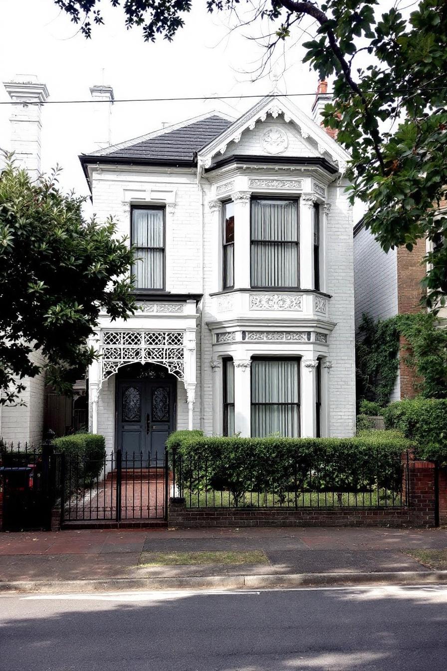 Victorian house with intricate details and lush greenery