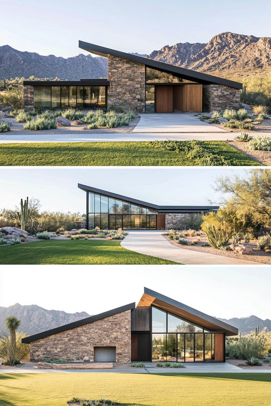 Contemporary desert home with stone and glass facade