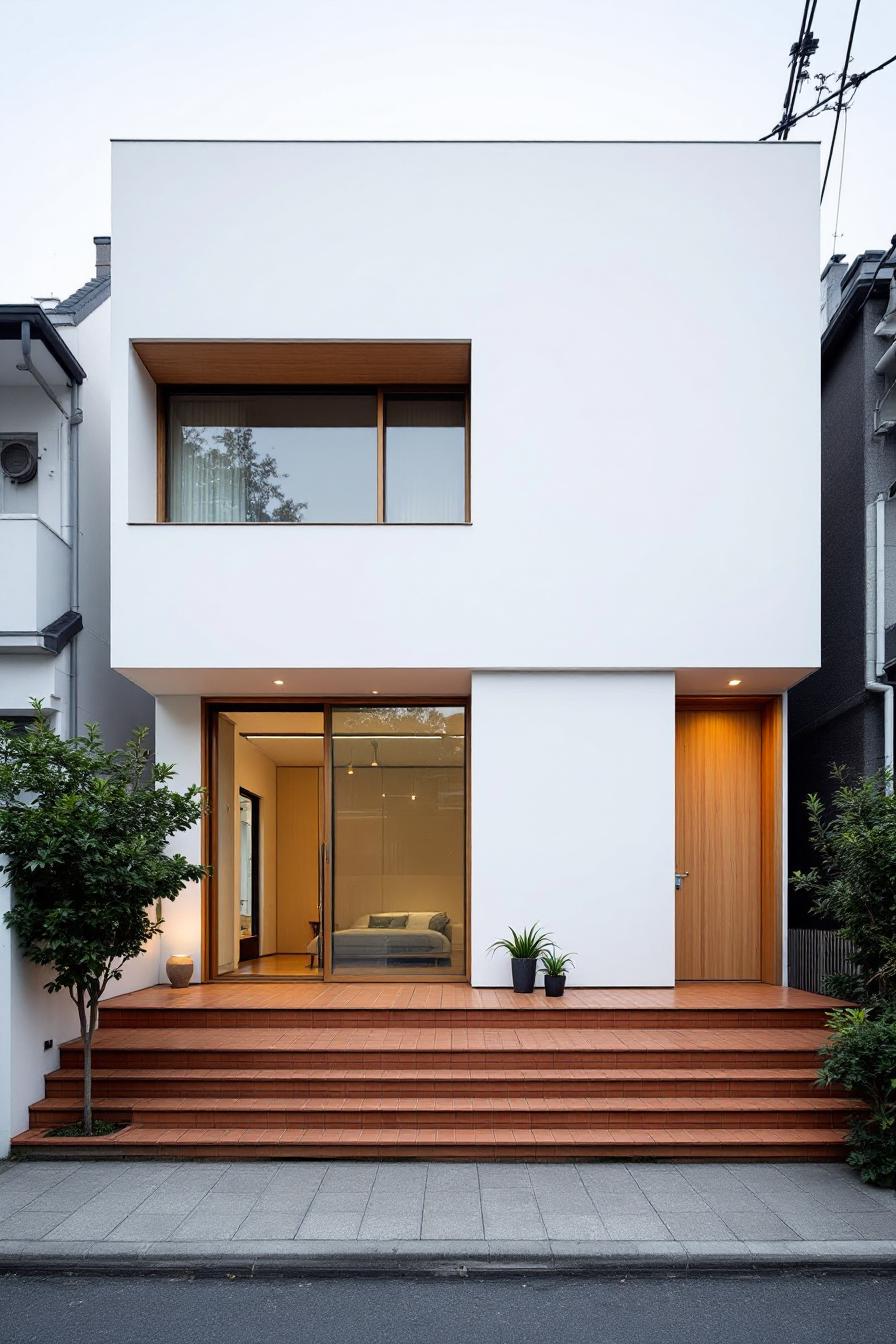 Minimalist house with wooden accents and large window