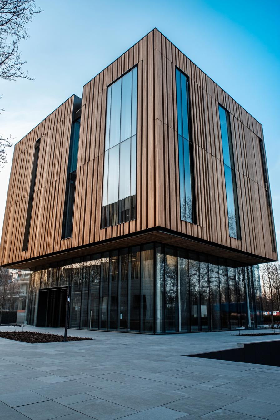 Wooden cladding with large glass windows