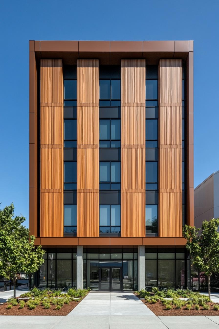 Stylish building with vertical wood facade