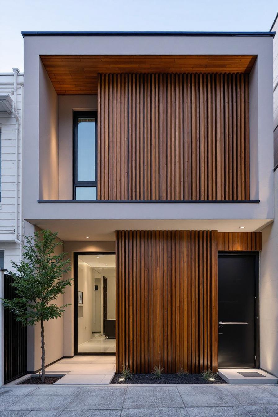 Modern facade with vertical wooden slats