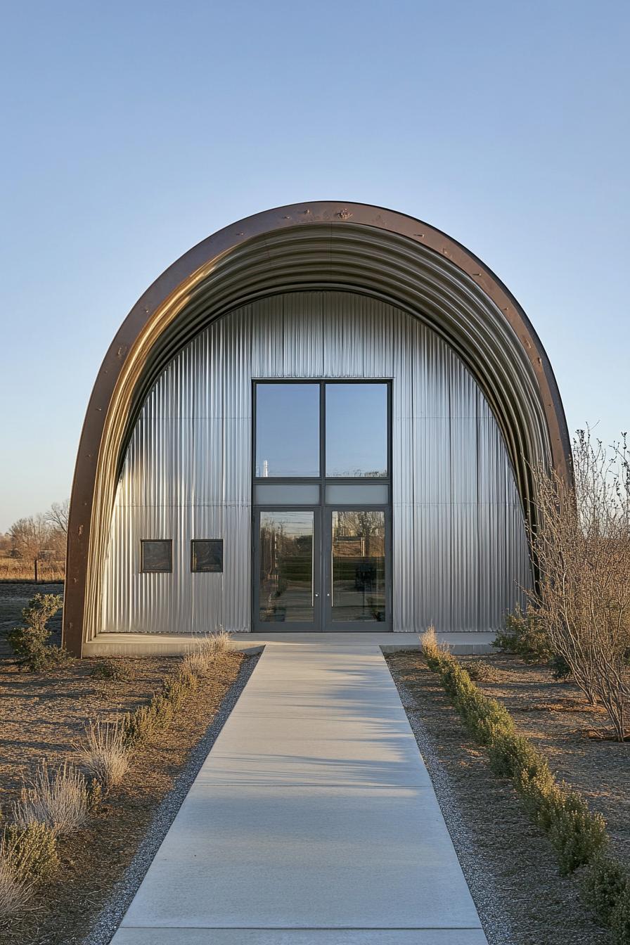 Modern Quonset hut with a large front window