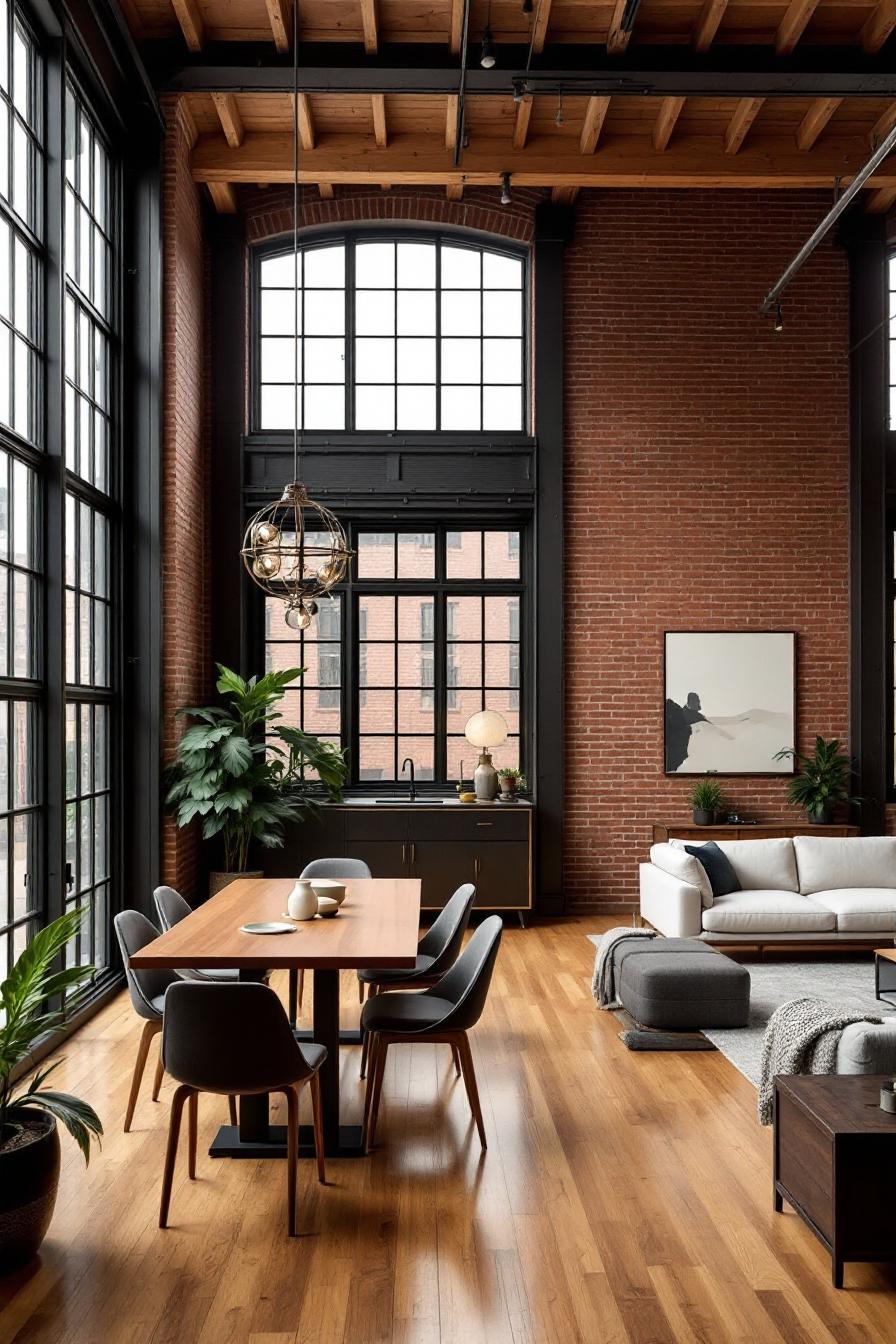 Spacious loft with exposed brick and large windows