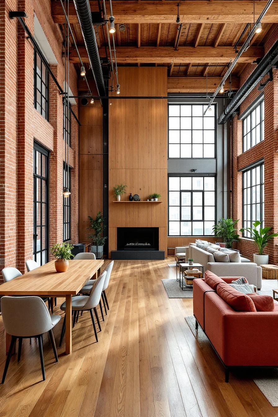 Spacious loft with exposed brick walls and large windows