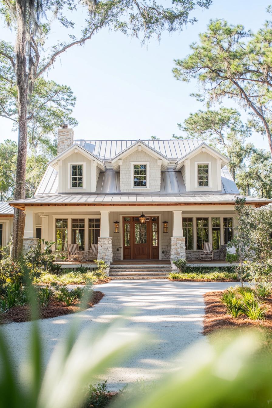 Idyllic country-style house with a porch and garden