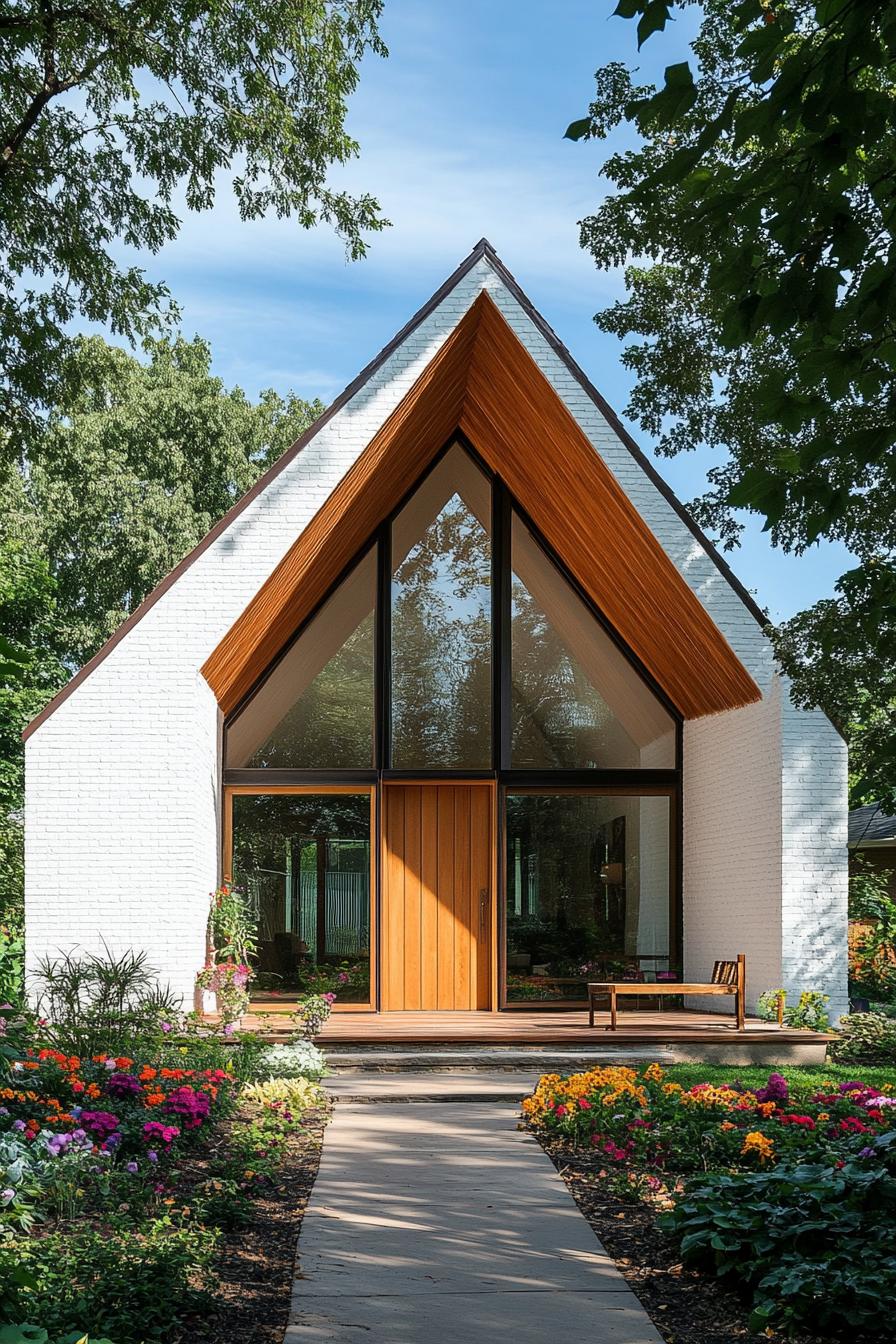 Charming white brick house with large wooden door