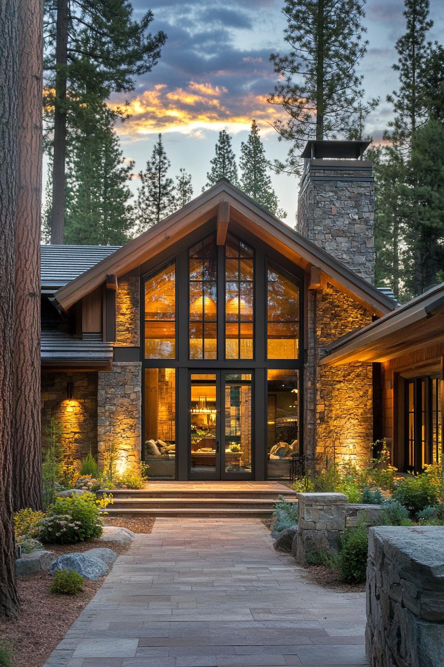 Welcoming stone cottage with large glass windows