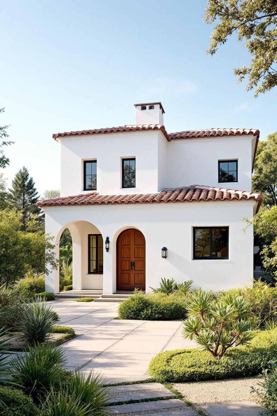 White villa with arched entrance and terracotta roof