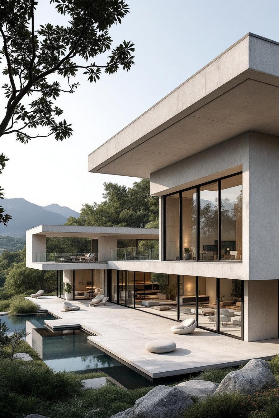 Elegant concrete mansion surrounded by nature