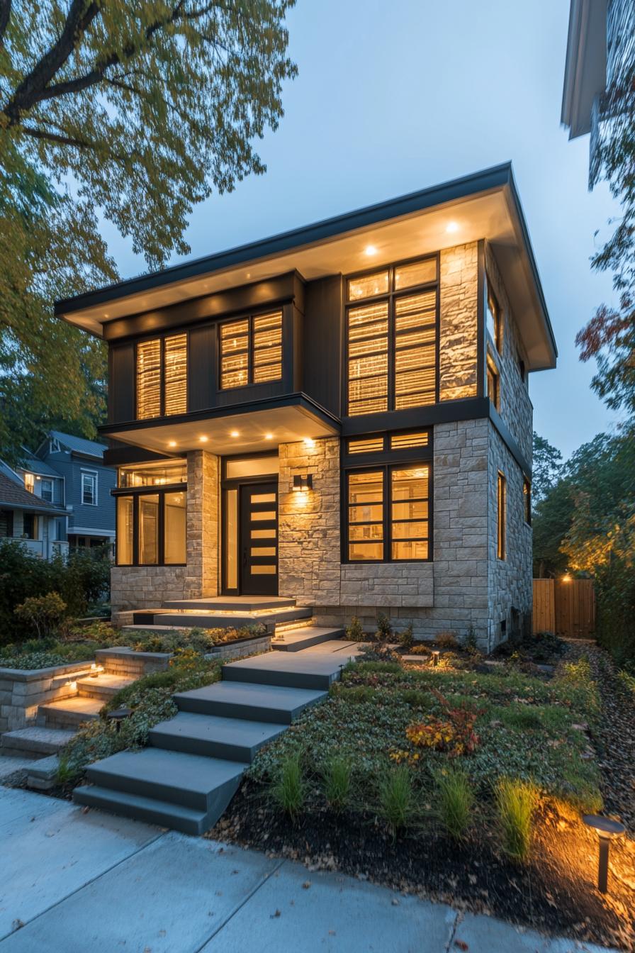 Contemporary two-story house with large windows