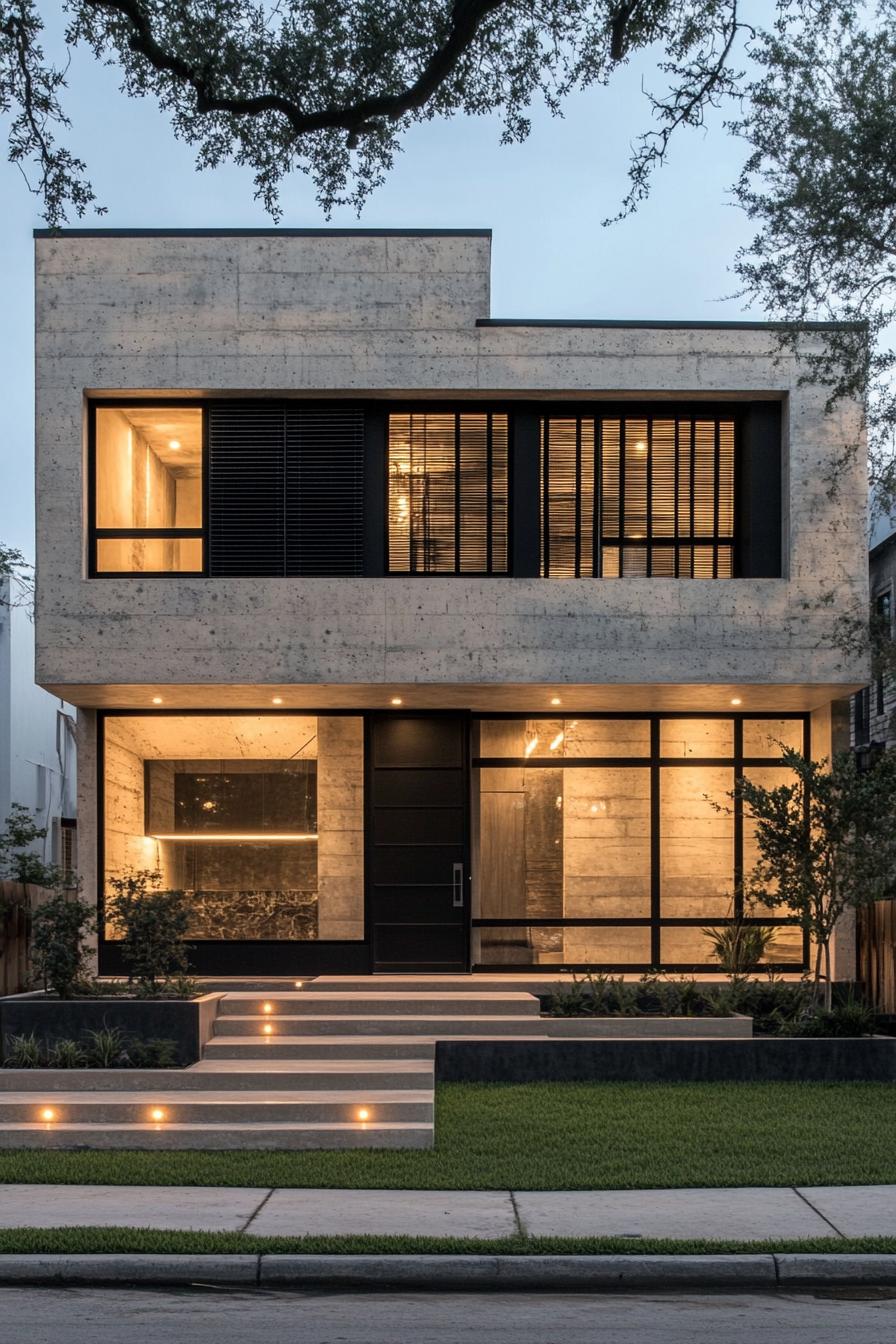 Elegant modern house with large windows and concrete facade