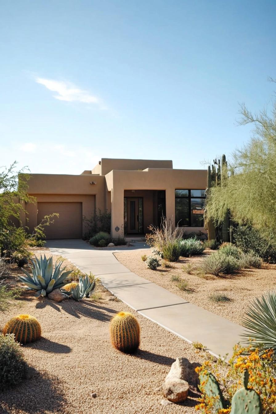 Classic adobe home in Arizona surrounded by desert plants