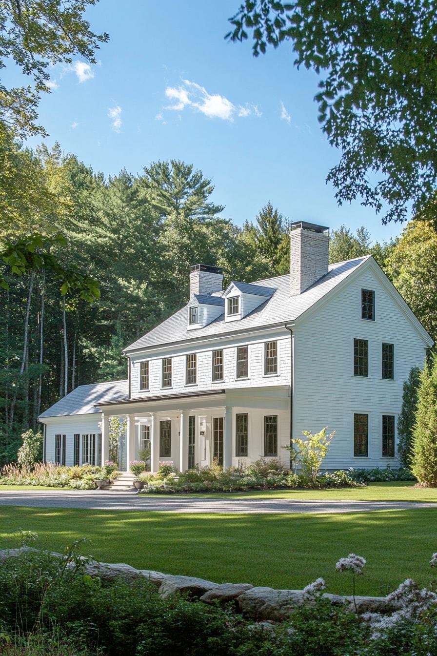 Elegant farmhouse with lush gardens