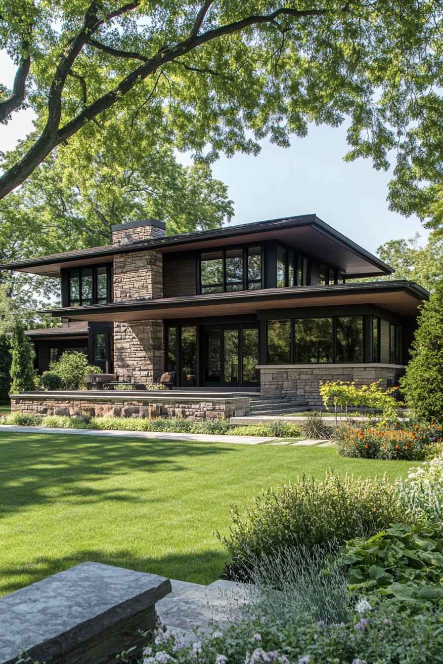 Modern house surrounded by lush greenery