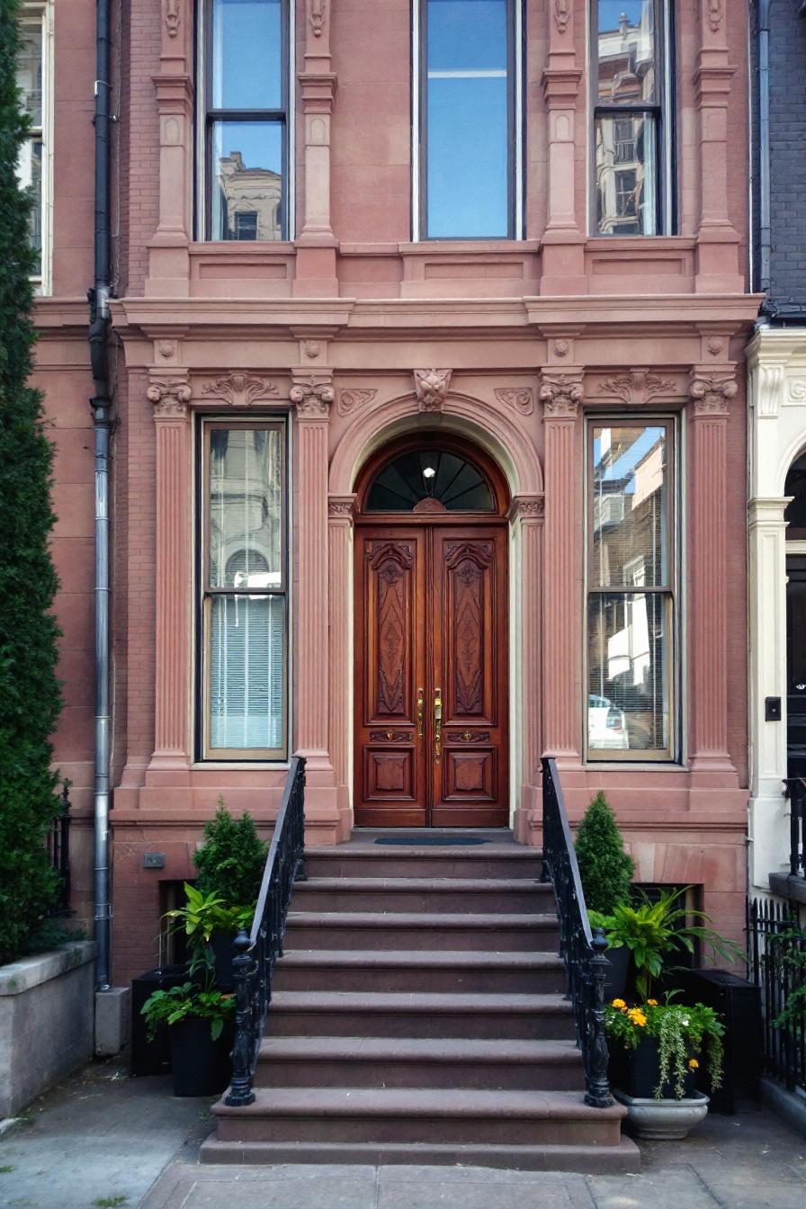 Elegant townhome doorway with steps