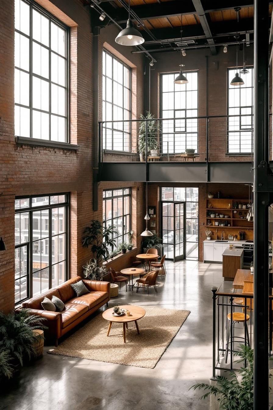 Warehouse loft with tall windows and bright interior