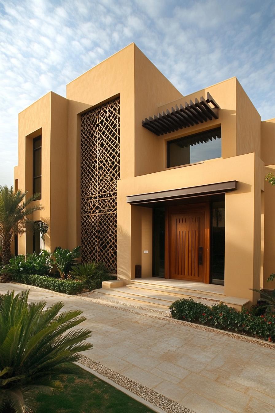 Modern Arabic-style house with intricate wooden latticework