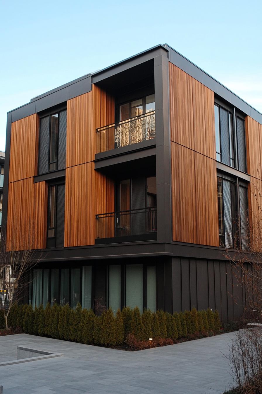 Modern building with vertical wooden paneling and sleek design