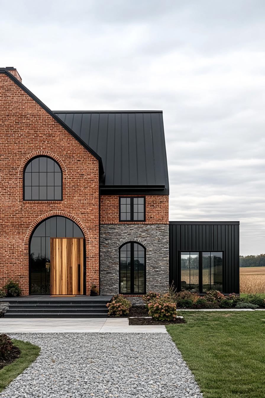 Modern farmhouse with brick and black accents