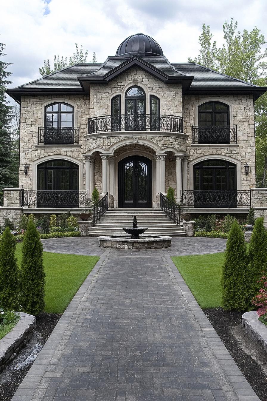 Neoclassical house with a grand entrance and pathway