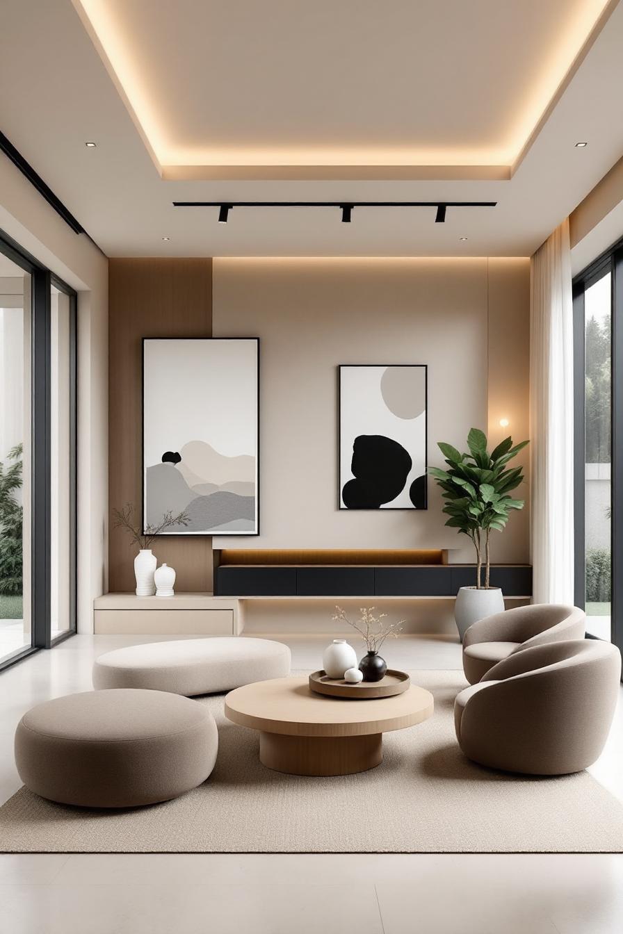 Cozy living room with neutral tones and minimalistic decor