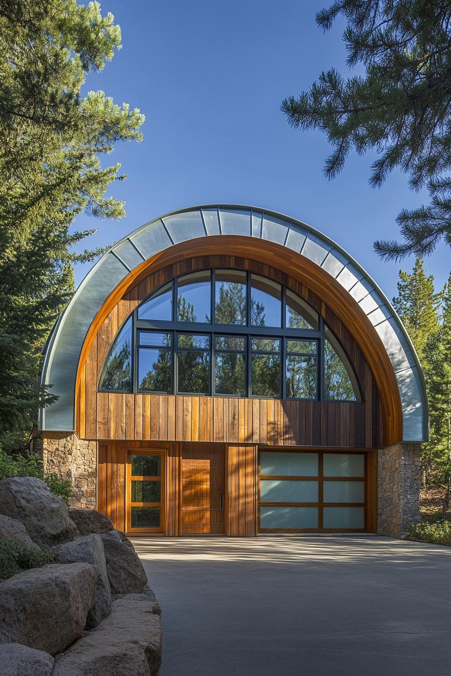 Quonset hut home among trees