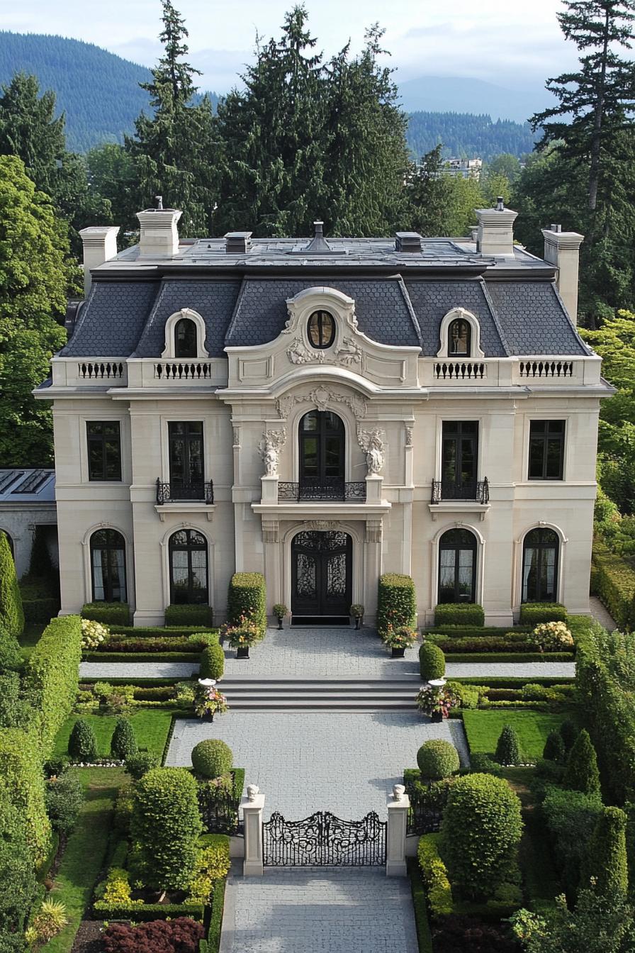 Elegant mansion with manicured garden