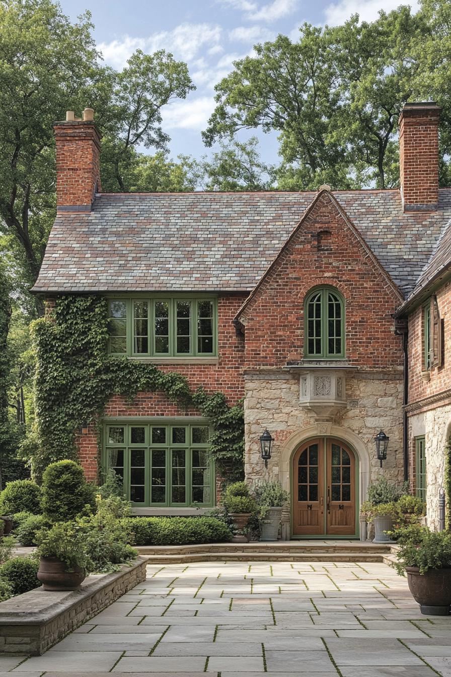 Brick house with ivy and slate roof