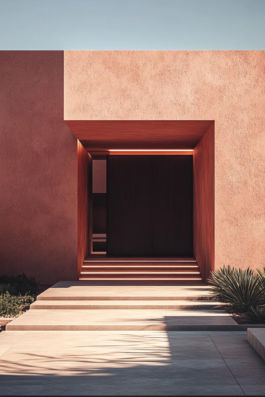 Modern villa entrance with clean lines and shadows