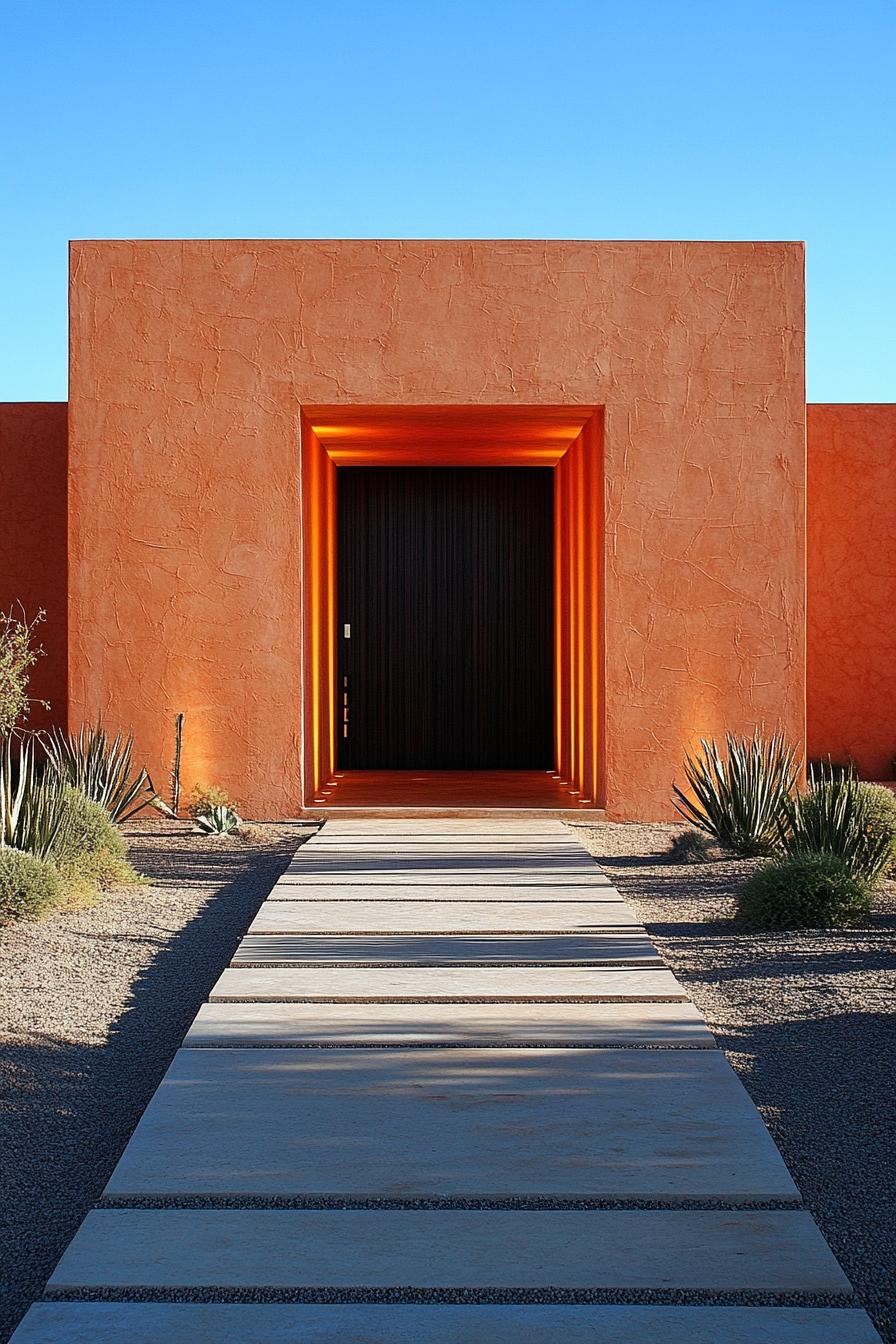 Terracotta villa with a modern entrance