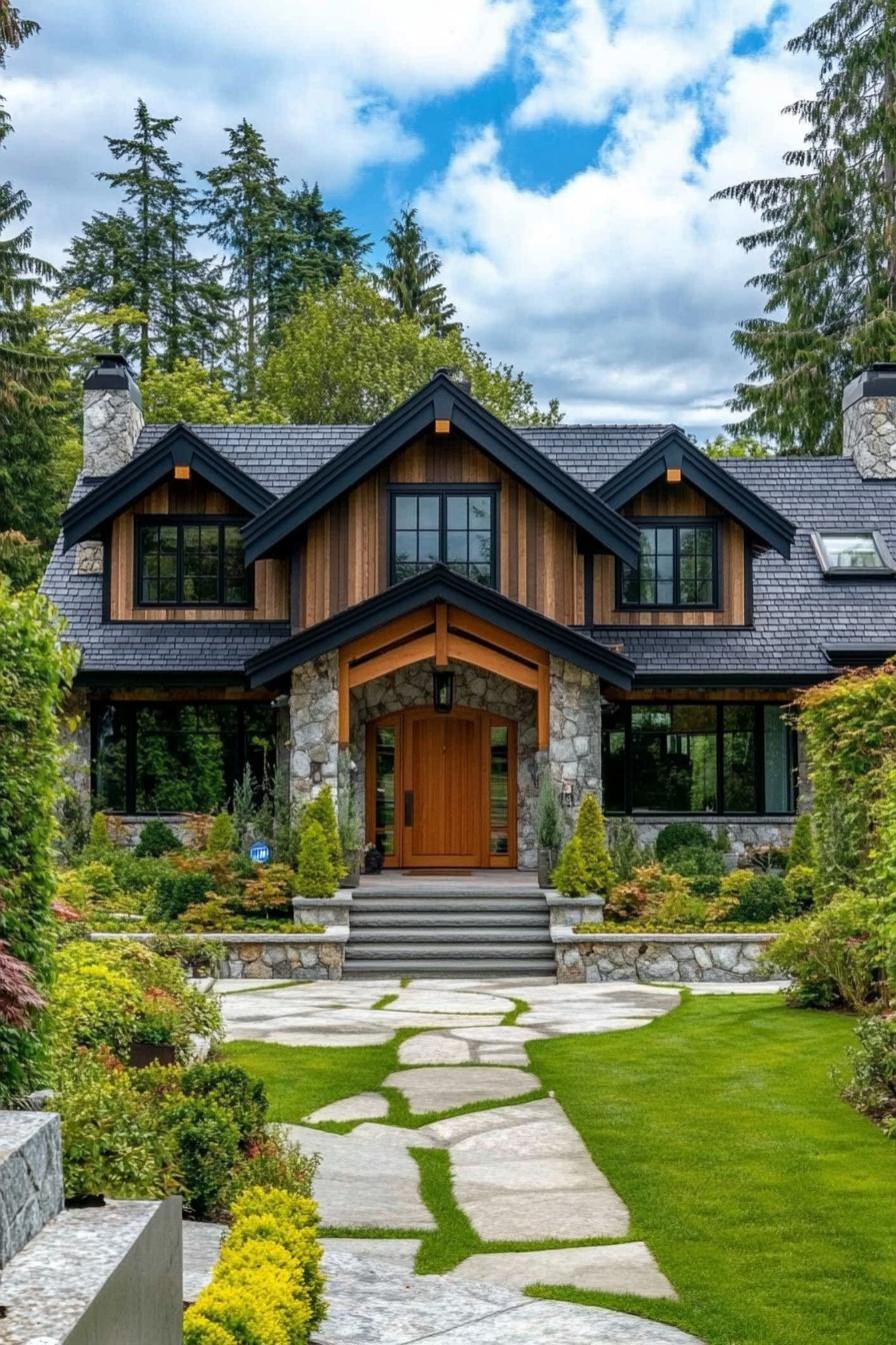 Charming stone and wood ranch with a lush garden