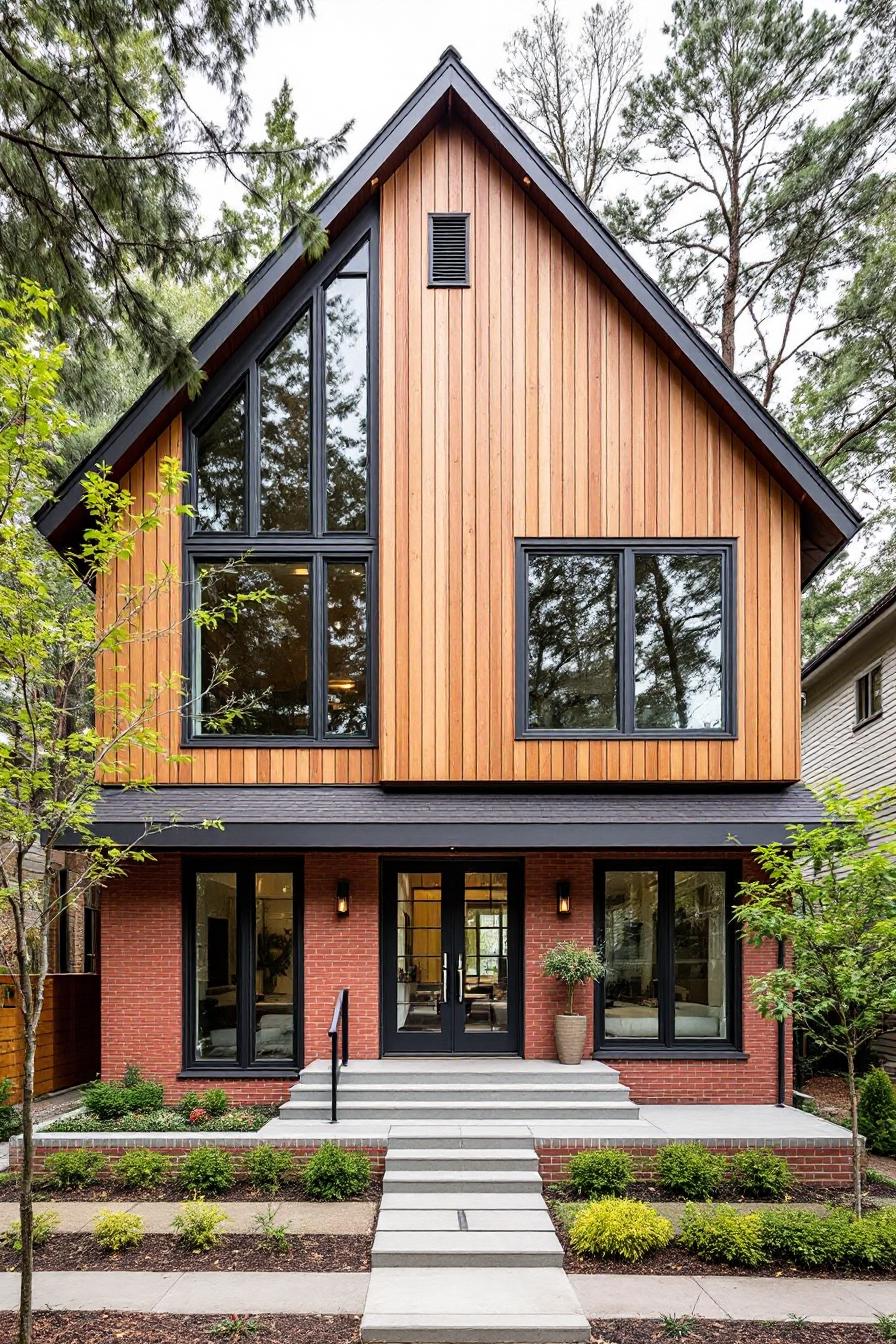 Modern craftsman house with large gable and wooden siding