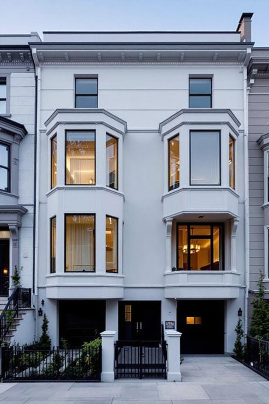 Contemporary townhome with large bay windows