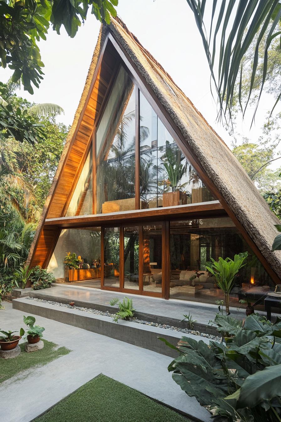 Chic triangular house amidst lush greenery