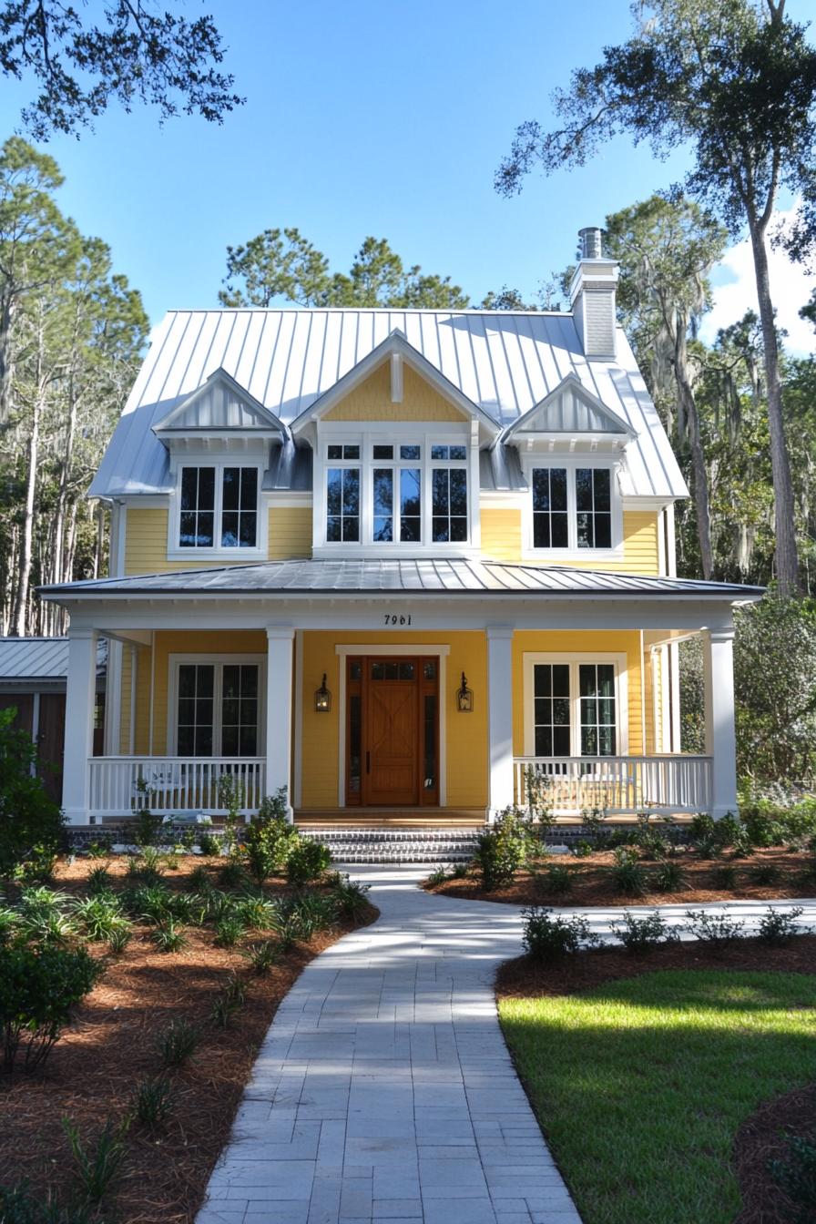 Charming yellow house with white trim and a welcoming porch