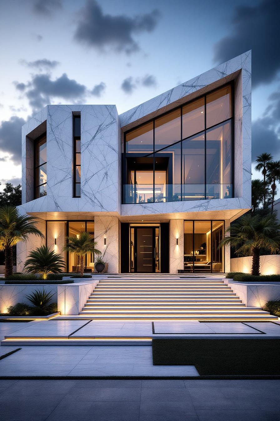 Luxurious modern house with dramatic angular facade