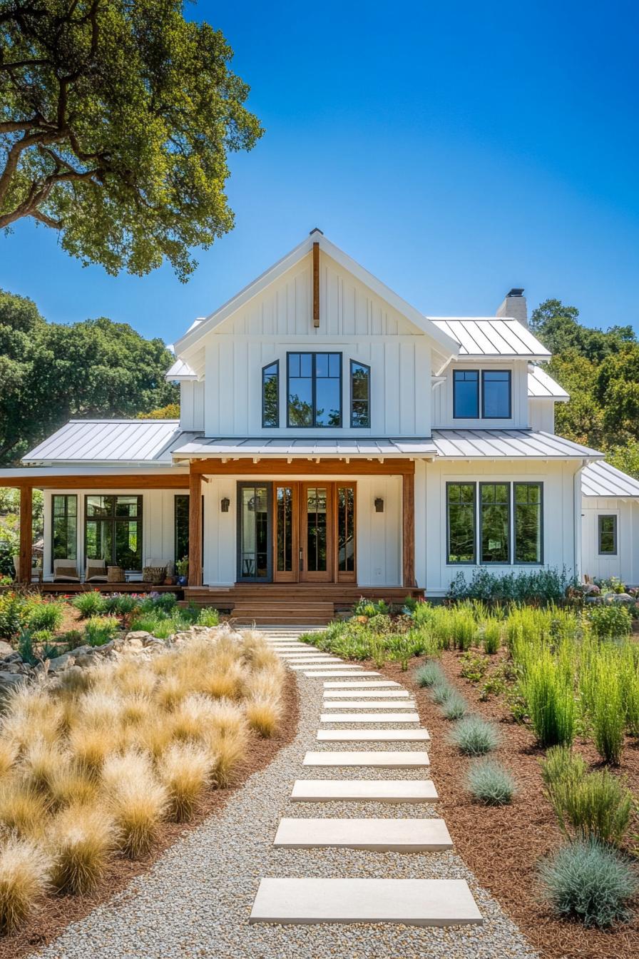 Bright farmhouse with welcoming porch and large windows