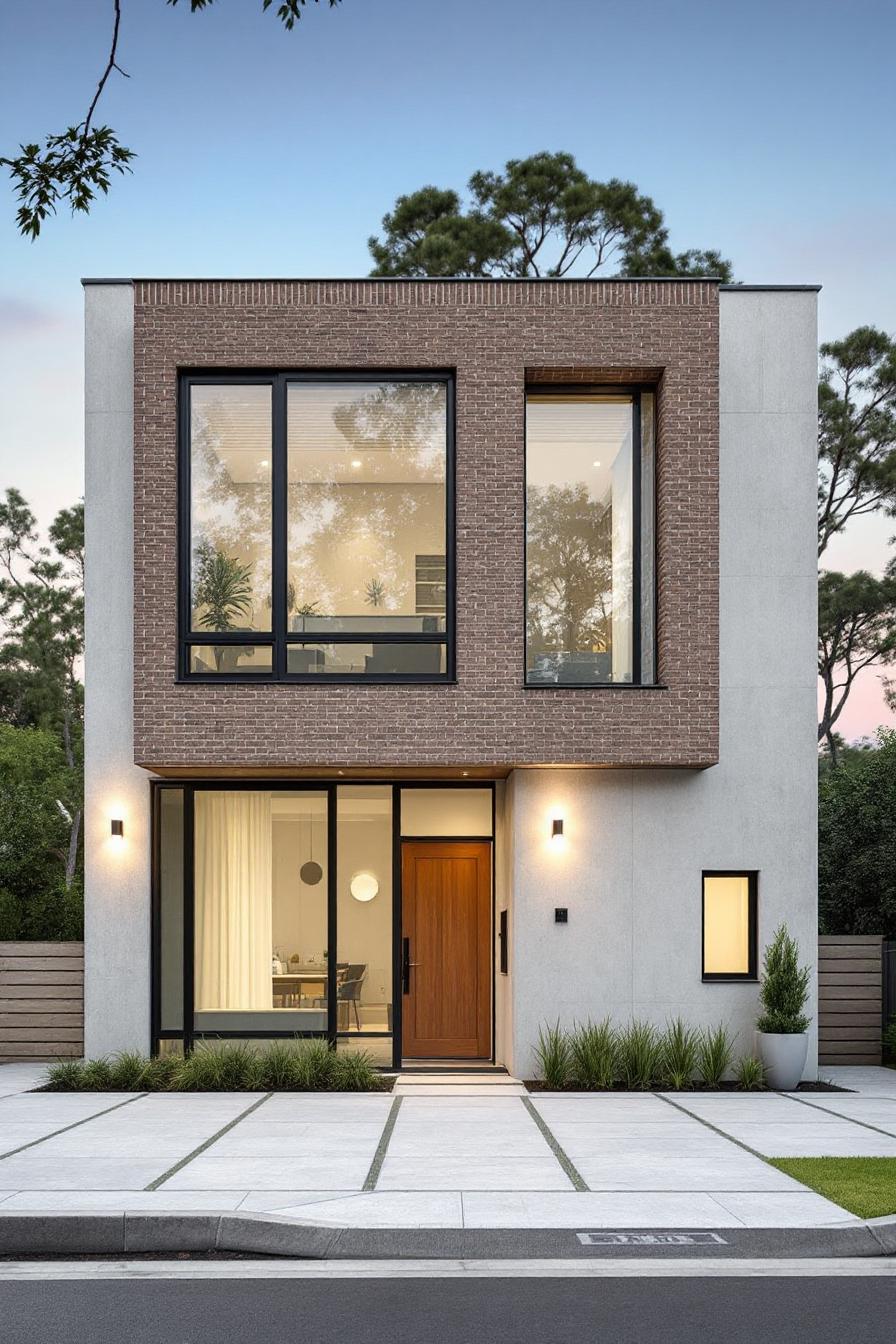 Modern house with a brick facade and large windows