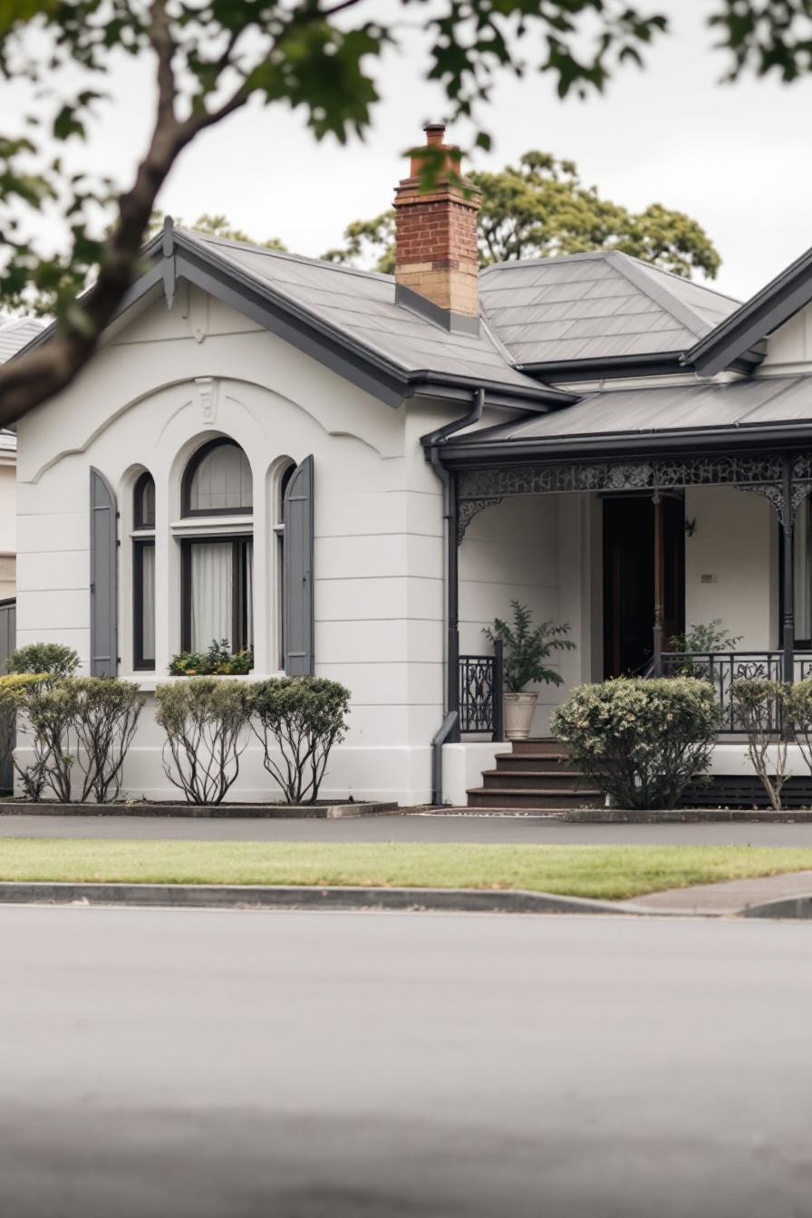 Cozy, ornate Victorian house with lush plants